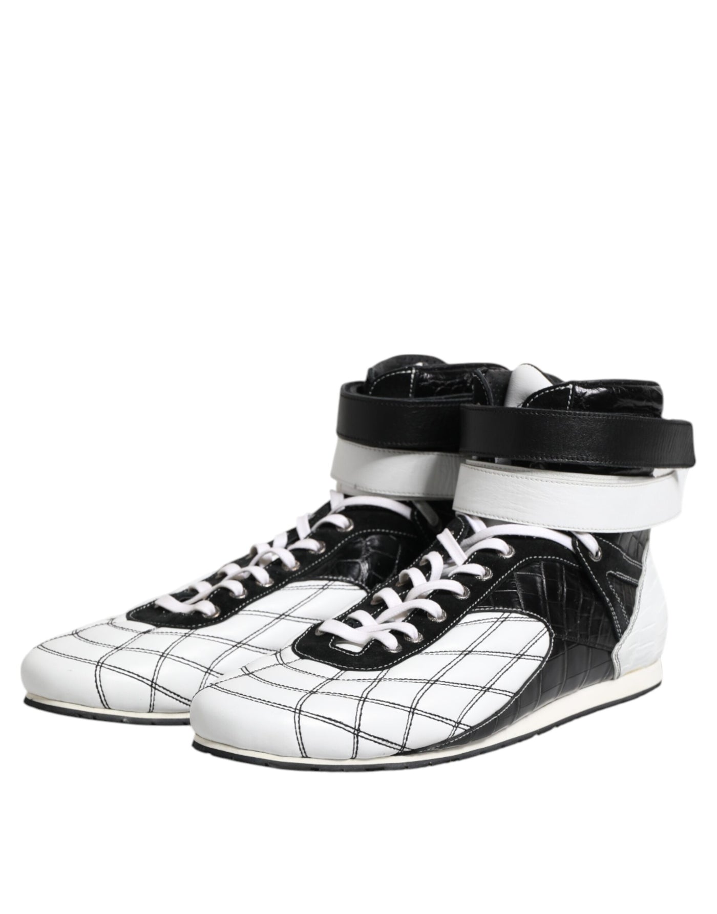 Dolce &amp; Gabbana Zwart Wit Leren Hoge Sneakers Schoenen