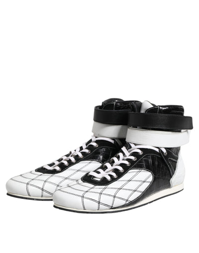 Dolce &amp; Gabbana Zwart Wit Leren Hoge Sneakers Schoenen