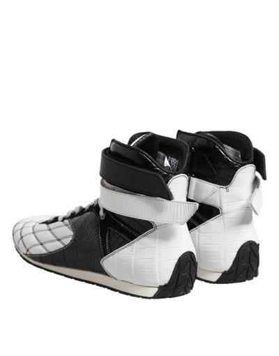 Dolce &amp; Gabbana Zwart Wit Leren Hoge Sneakers Schoenen