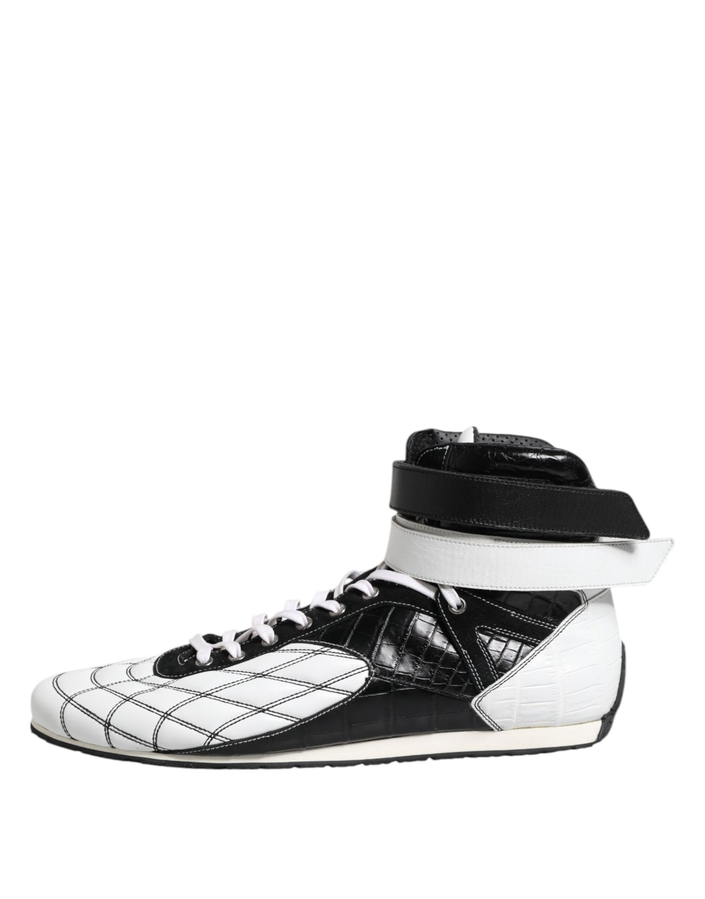 Dolce &amp; Gabbana Zwart Wit Leren Hoge Sneakers Schoenen