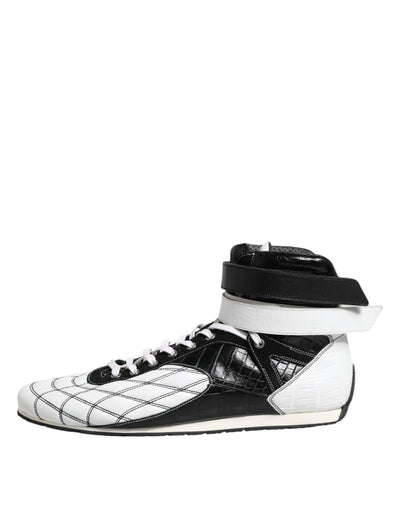 Dolce &amp; Gabbana Zwart Wit Leren Hoge Sneakers Schoenen