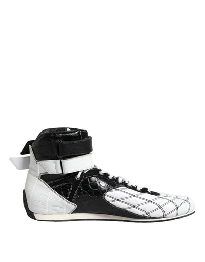 Dolce &amp; Gabbana Zwart Wit Leren Hoge Sneakers Schoenen