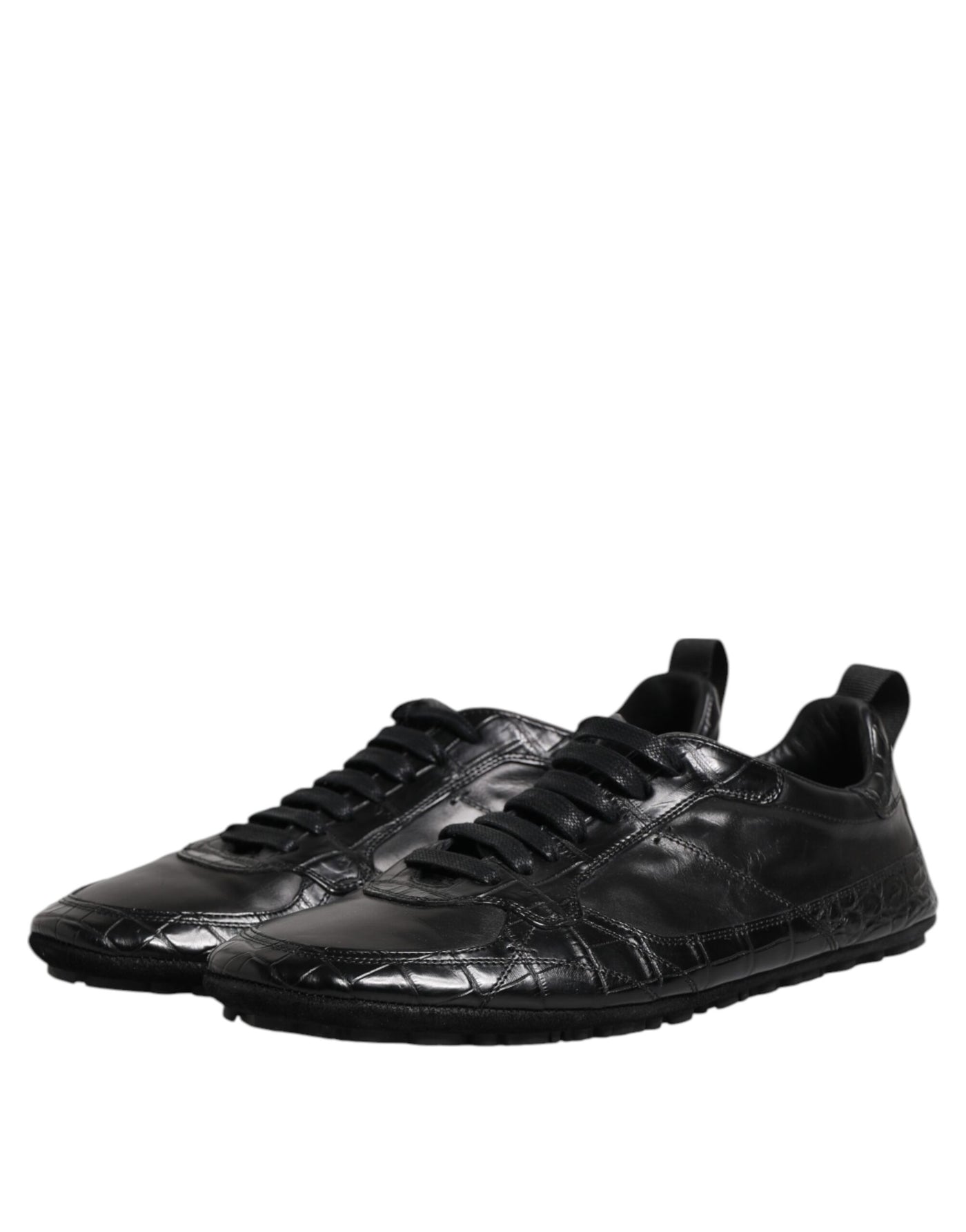 Dolce &amp; Gabbana Zwarte Exotische Leren Lage Sneakers Schoenen