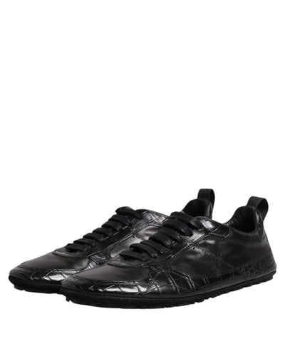 Dolce &amp; Gabbana Zwarte Exotische Leren Lage Sneakers Schoenen