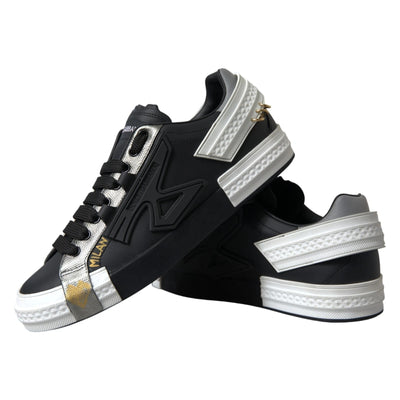 Dolce &amp; Gabbana Zwarte Leren Lage Sneakers Portofino Schoenen