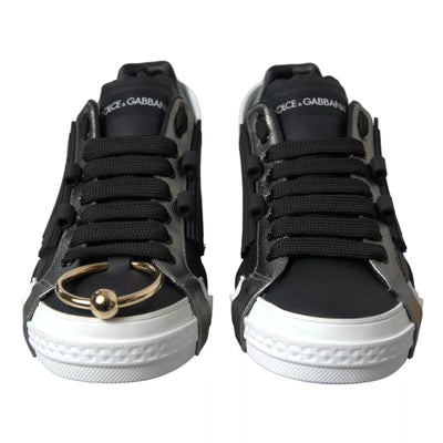 Dolce &amp; Gabbana Zwarte Leren Lage Sneakers Portofino Schoenen