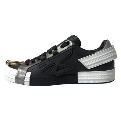 Dolce &amp; Gabbana Zwarte Leren Lage Sneakers Portofino Schoenen