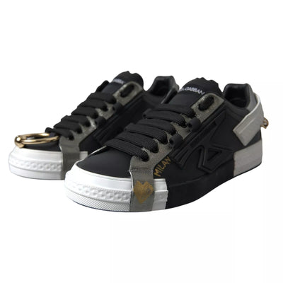 Dolce &amp; Gabbana Zwarte Leren Lage Sneakers Portofino Schoenen