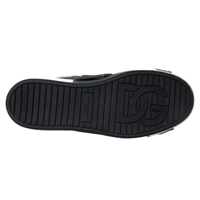 Dolce &amp; Gabbana Zwarte Leren Lage Sneakers Portofino Schoenen