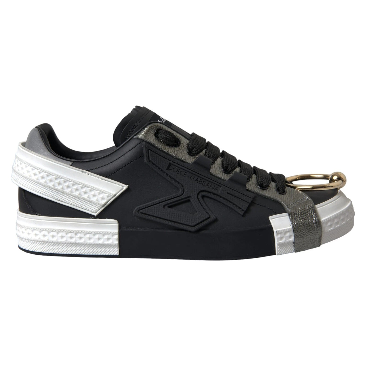 Dolce &amp; Gabbana Zwarte Leren Lage Sneakers Portofino Schoenen