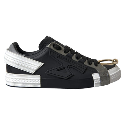Dolce &amp; Gabbana Zwarte Leren Lage Sneakers Portofino Schoenen