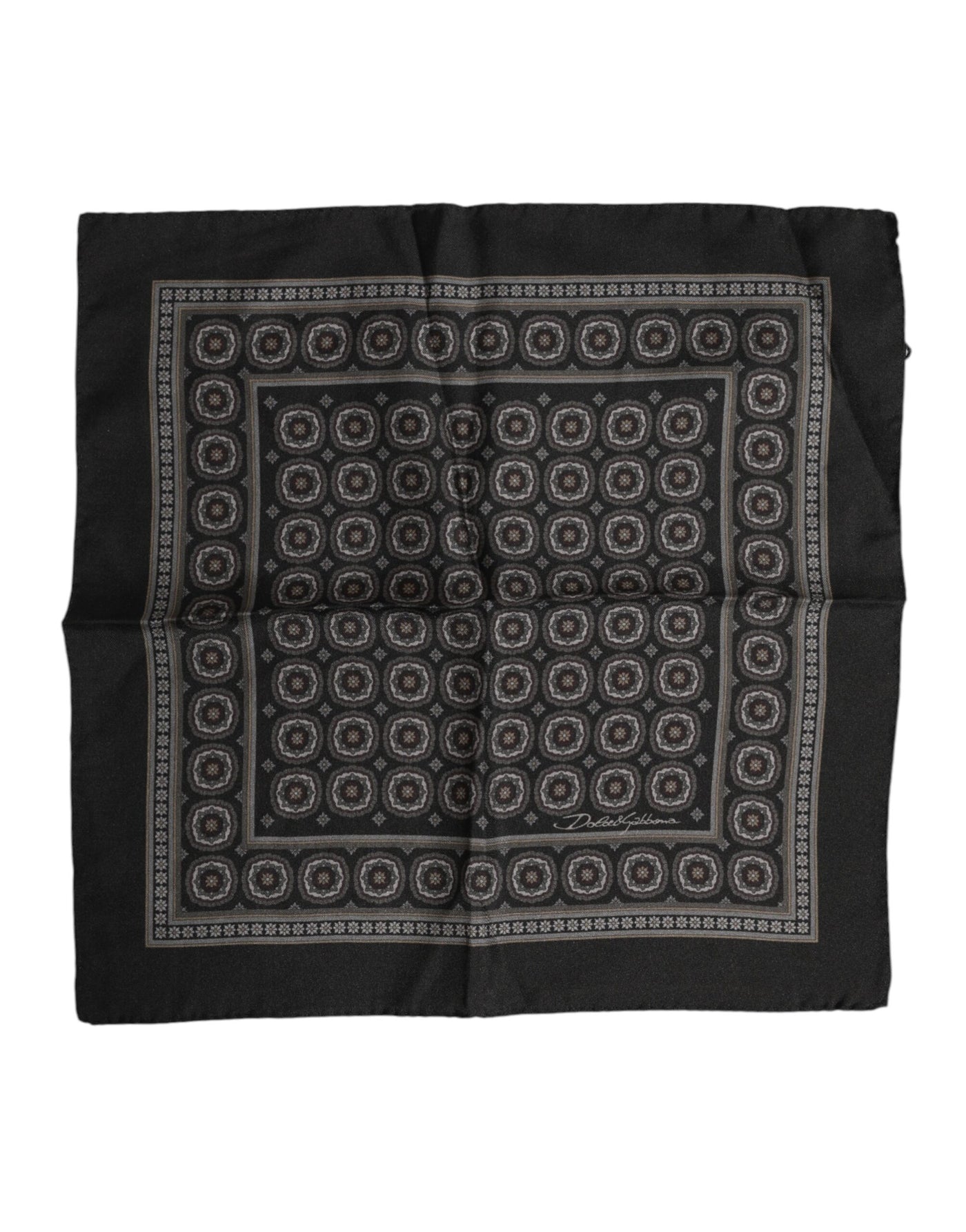 Dolce &amp; Gabbana Zwarte Zijden Bedrukte Vierkante Heren Foulard Sjaal