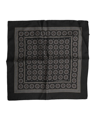 Dolce &amp; Gabbana Zwarte Zijden Bedrukte Vierkante Heren Foulard Sjaal