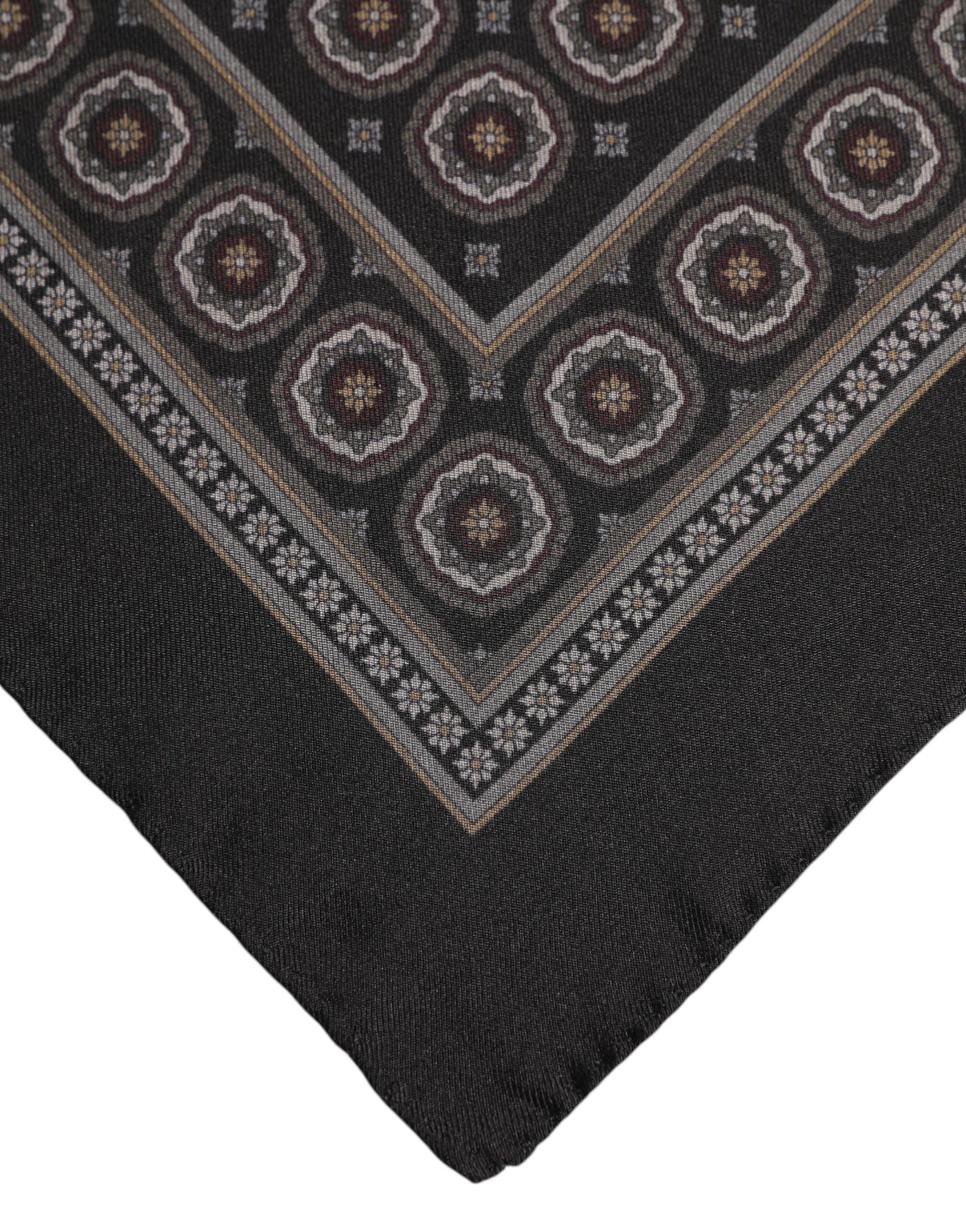 Dolce &amp; Gabbana Zwarte Zijden Bedrukte Vierkante Heren Foulard Sjaal