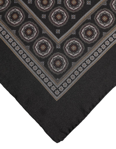 Dolce &amp; Gabbana Zwarte Zijden Bedrukte Vierkante Heren Foulard Sjaal