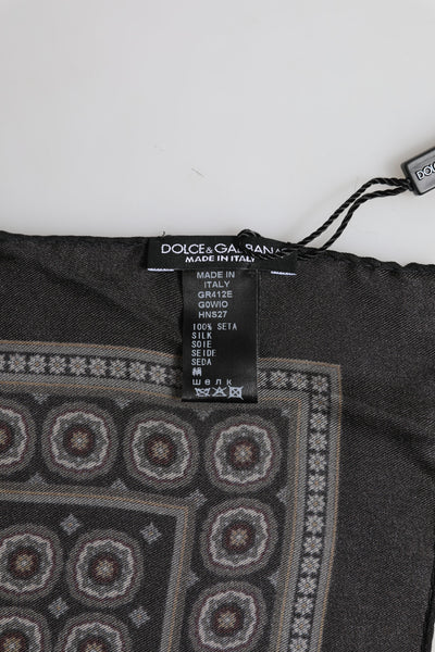 Dolce &amp; Gabbana Zwarte Zijden Bedrukte Vierkante Heren Foulard Sjaal
