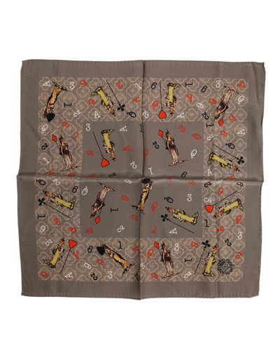 Dolce &amp; Gabbana Bruine Zijden Bedrukte Vierkante Heren Foulard Sjaal