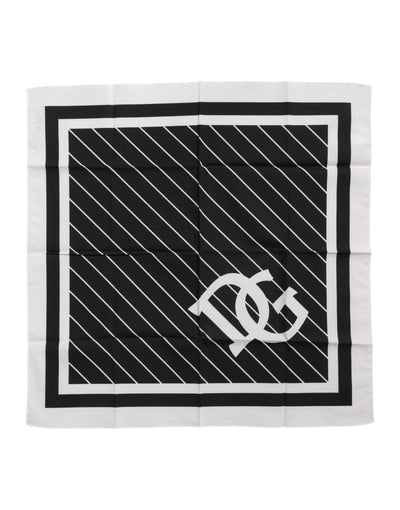 Dolce &amp; Gabbana Zwart Wit DG Logo Vierkante Heren Foulard Sjaal