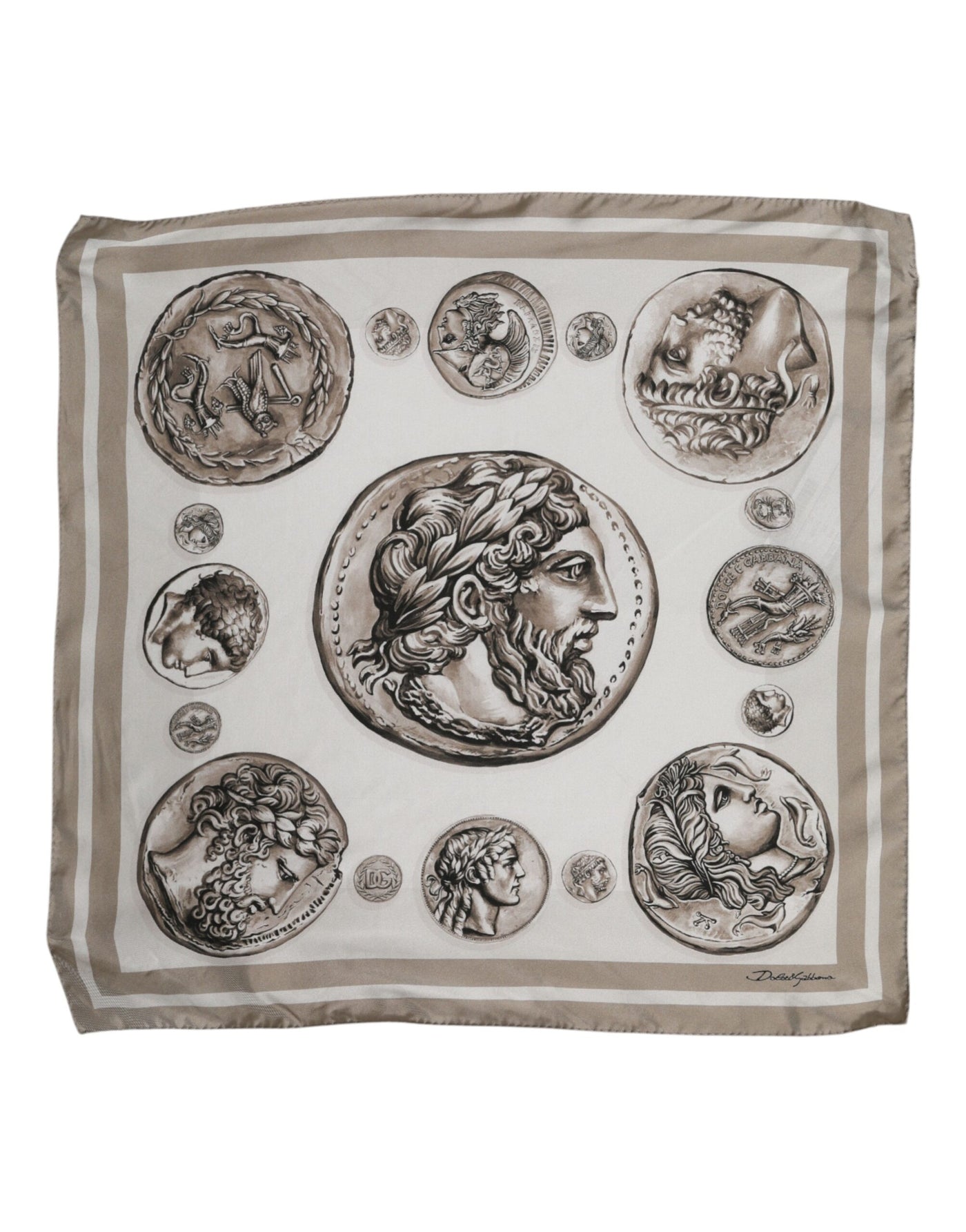 Dolce &amp; Gabbana Beige Grafische Zijden Vierkante Heren Foulard Sjaal