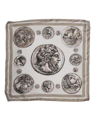Dolce &amp; Gabbana Beige Grafische Zijden Vierkante Heren Foulard Sjaal