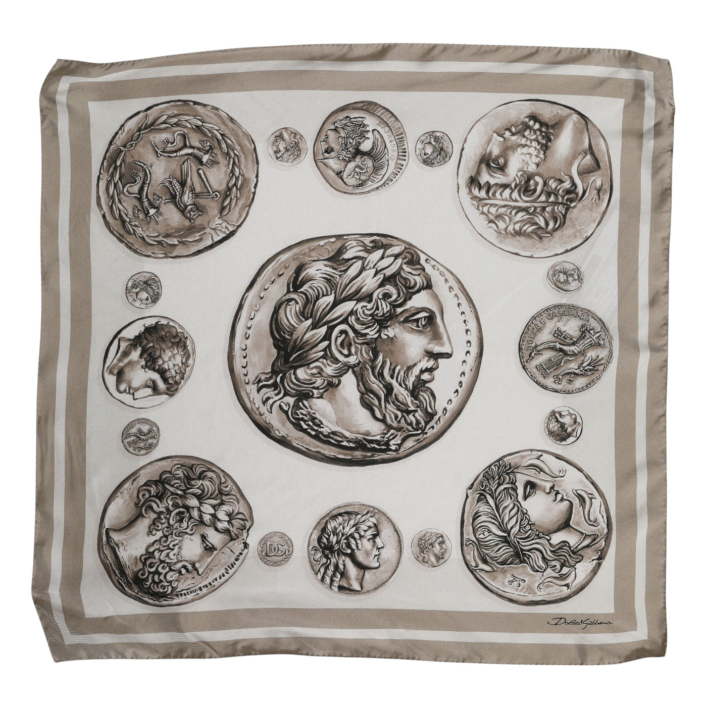Dolce &amp; Gabbana Beige Grafische Zijden Vierkante Heren Foulard Sjaal