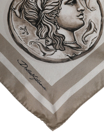 Dolce &amp; Gabbana Beige Grafische Zijden Vierkante Heren Foulard Sjaal