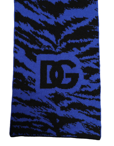 Dolce &amp; Gabbana Blauw Zwart Logo Nekwarmer Wikkel Sjaal