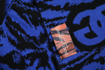 Dolce &amp; Gabbana Blauw Zwart Logo Nekwarmer Wikkel Sjaal