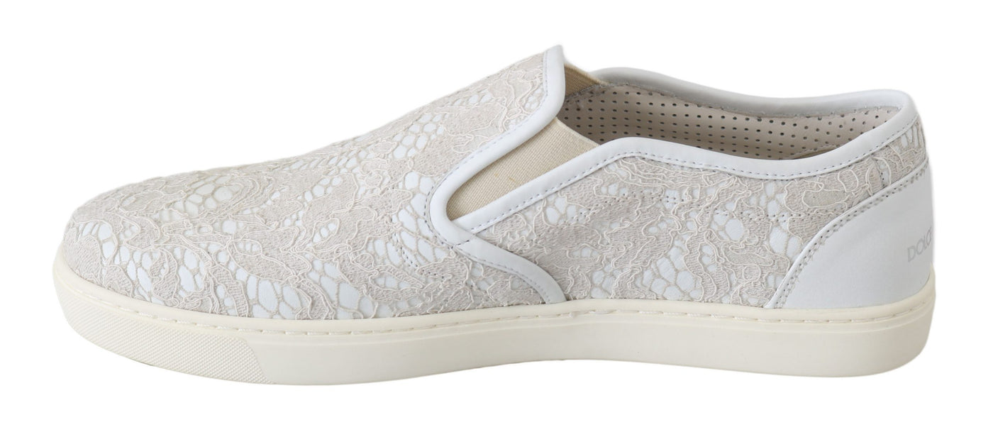 Dolce & Gabbana White Leather Lace Slip On Loafers Shoes