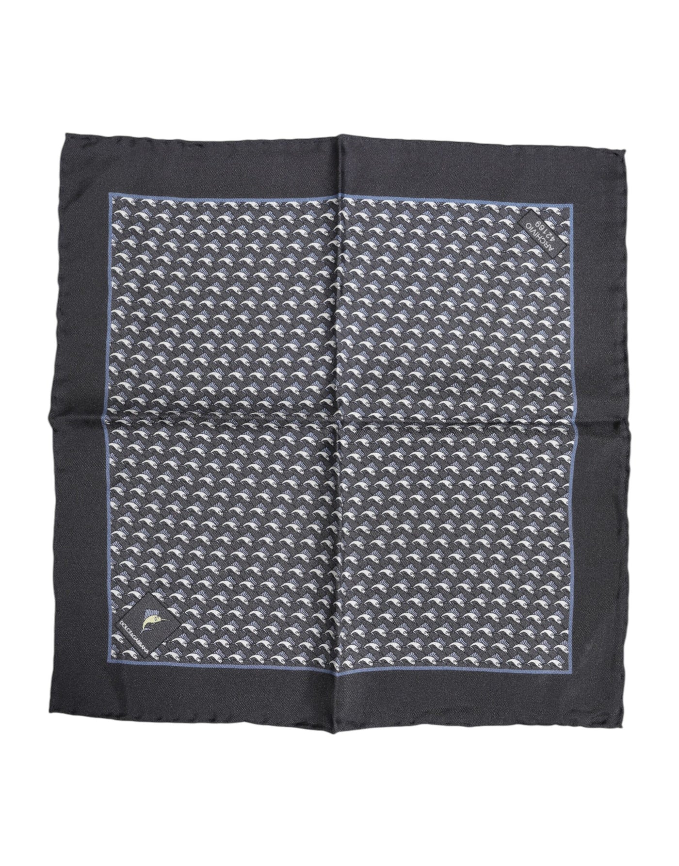 Dolce &amp; Gabbana Zwarte Visprint Zijden Vierkante Heren Foulard Sjaal