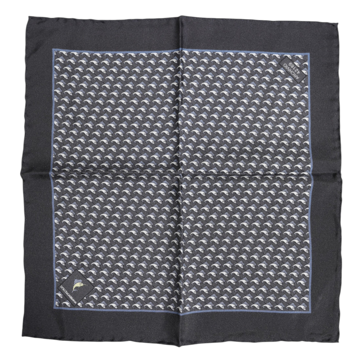 Dolce &amp; Gabbana Zwarte Visprint Zijden Vierkante Heren Foulard Sjaal