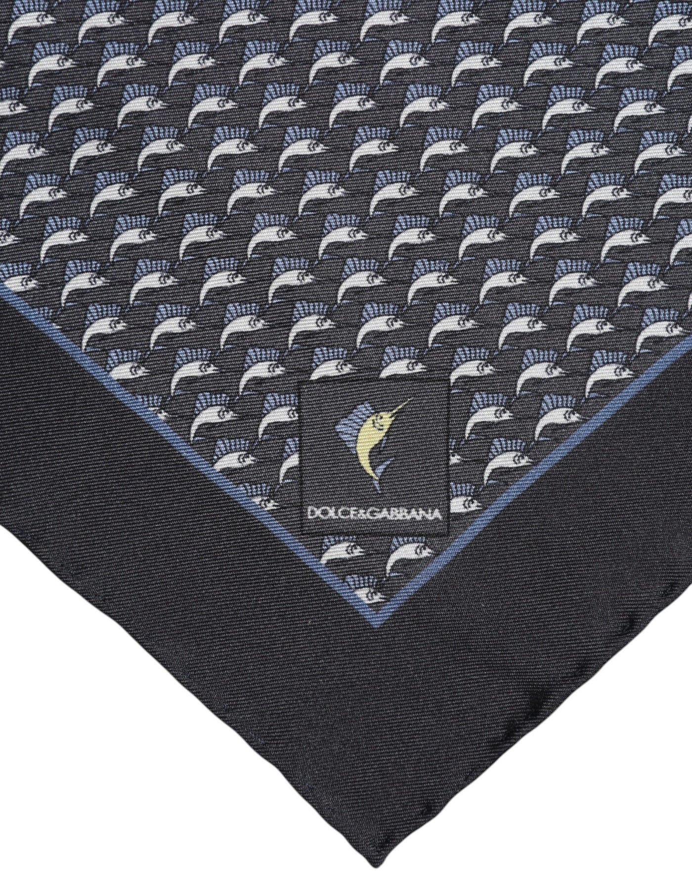 Dolce &amp; Gabbana Zwarte Visprint Zijden Vierkante Heren Foulard Sjaal