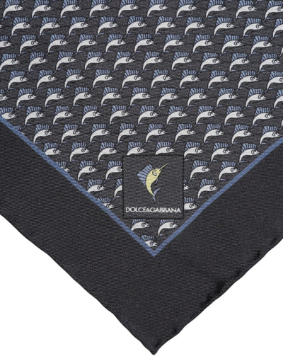Dolce &amp; Gabbana Zwarte Visprint Zijden Vierkante Heren Foulard Sjaal