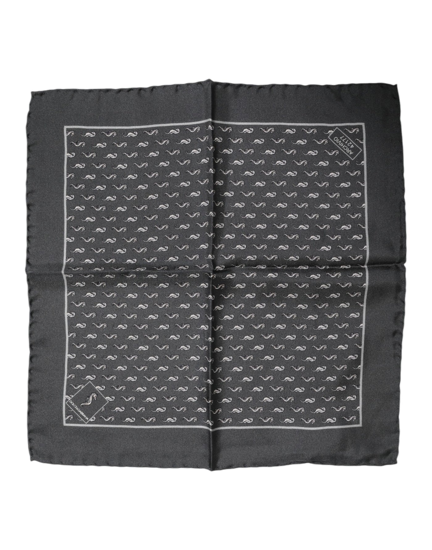 Dolce &amp; Gabbana Zwarte Visprint Zijden Vierkante Heren Foulard Sjaal