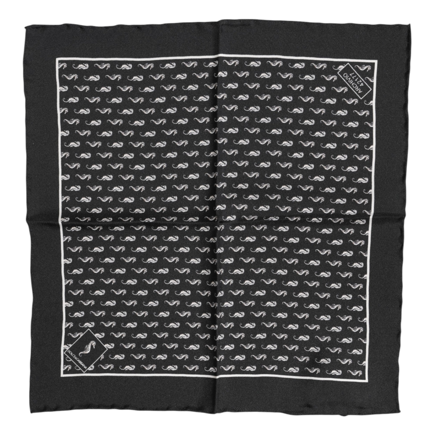 Dolce &amp; Gabbana Zwarte Zeepaard Zijden Vierkante Heren Foulard Sjaal