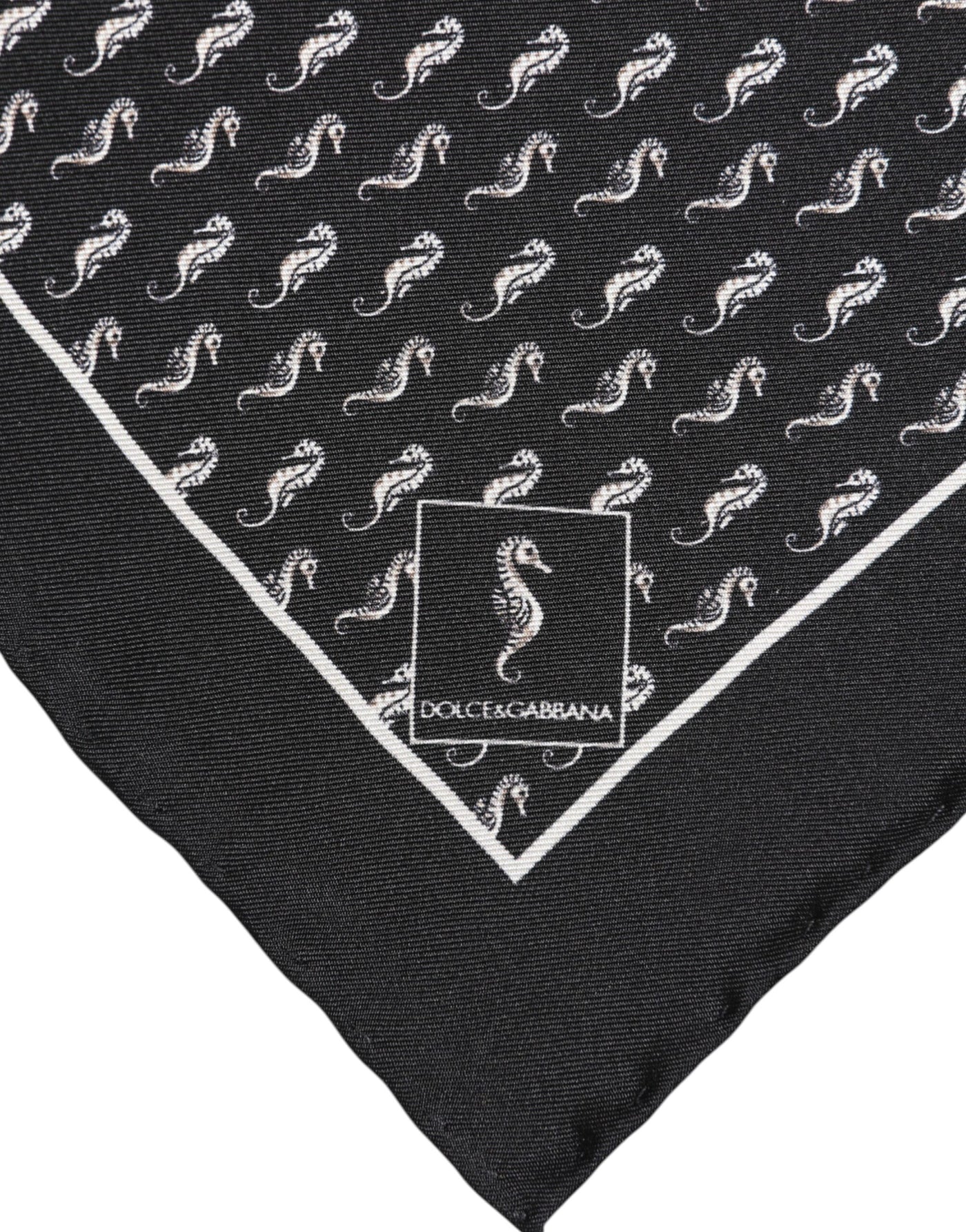 Dolce &amp; Gabbana Zwarte Zeepaard Zijden Vierkante Heren Foulard Sjaal