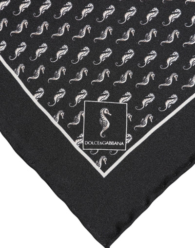 Dolce &amp; Gabbana Zwarte Zeepaard Zijden Vierkante Heren Foulard Sjaal