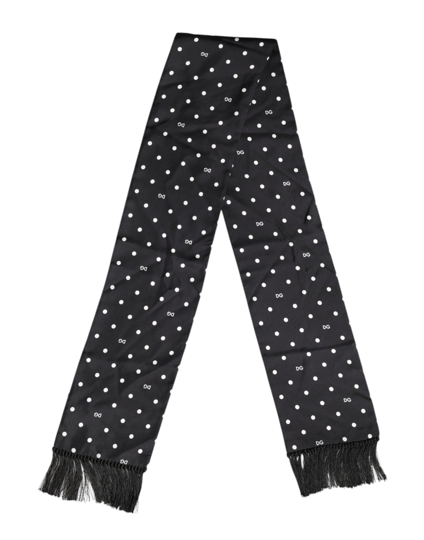 Dolce &amp; Gabbana Zwart Wit Polka Dot Fringes Foulard Sjaal