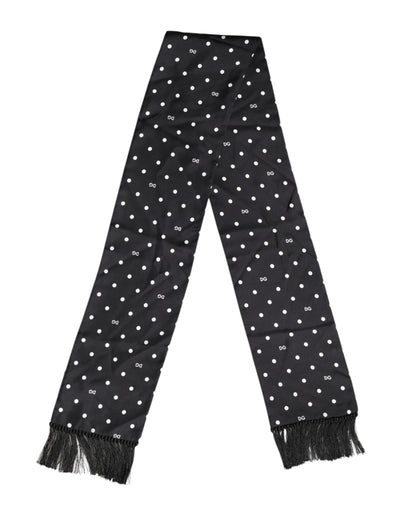 Dolce &amp; Gabbana Zwart Wit Polka Dot Fringes Foulard Sjaal