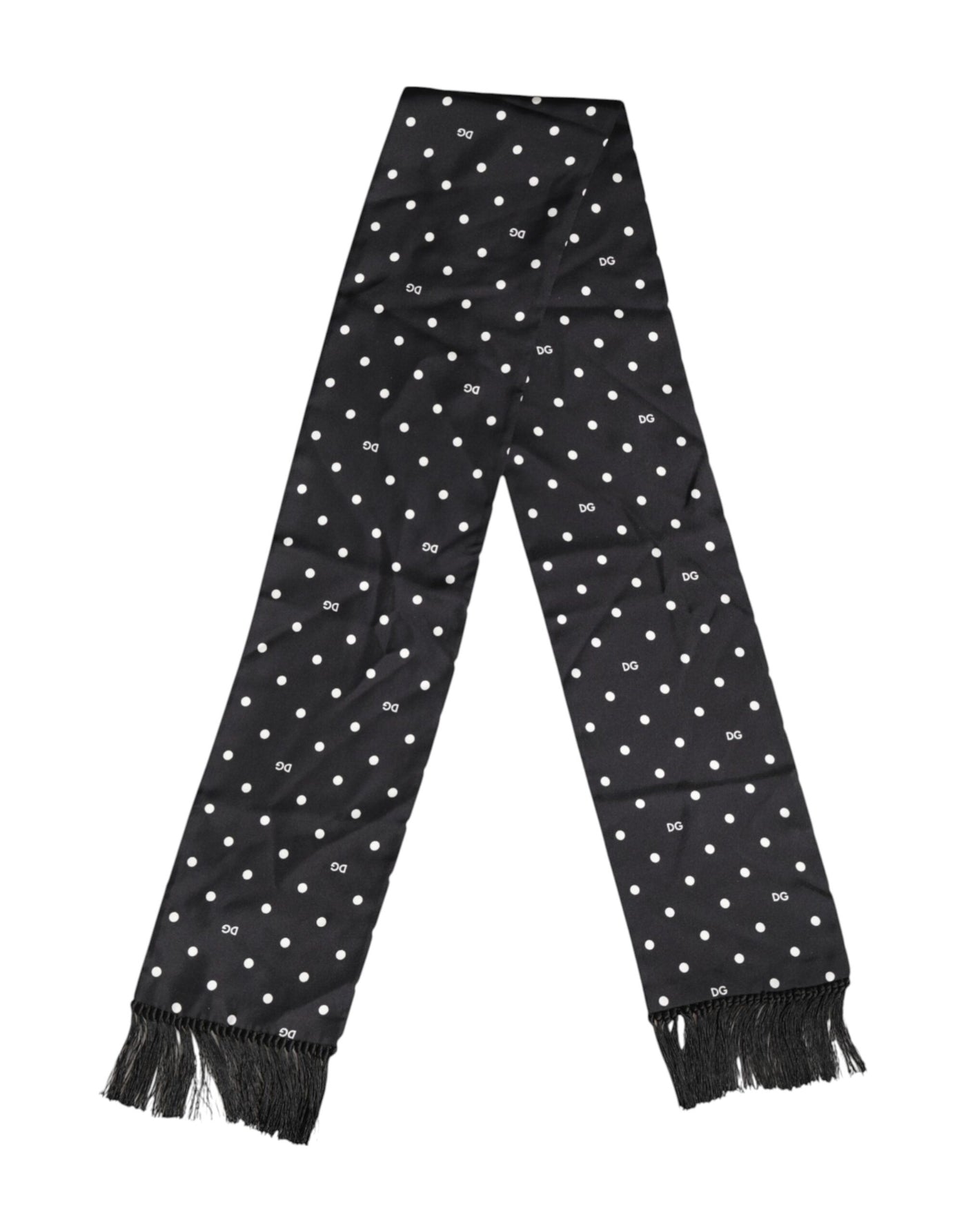 Dolce &amp; Gabbana Zwart Wit Polka Dot Fringes Foulard Sjaal