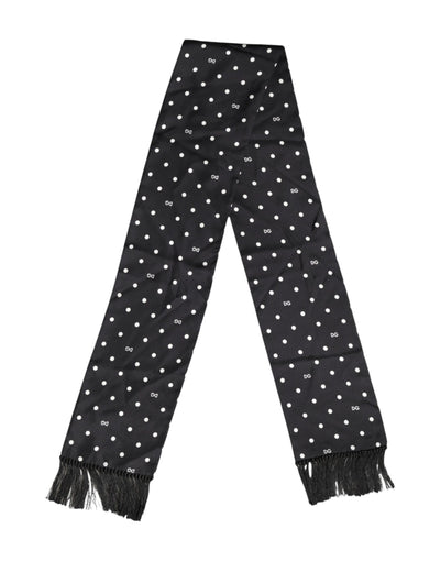 Dolce &amp; Gabbana Zwart Wit Polka Dot Fringes Foulard Sjaal