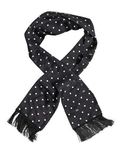 Dolce &amp; Gabbana Zwart Wit Polka Dot Fringes Foulard Sjaal
