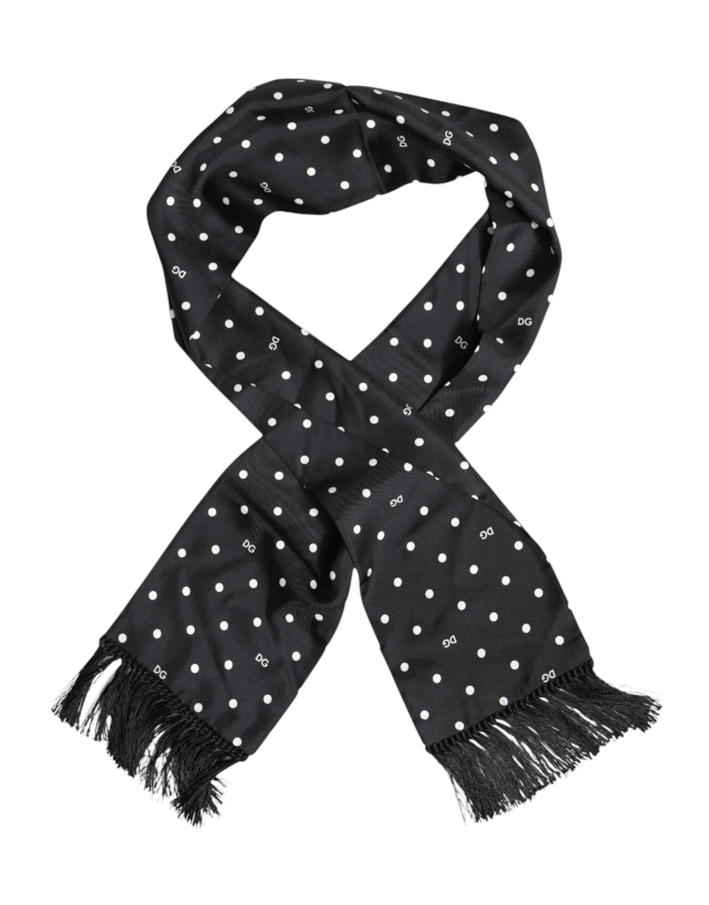 Dolce &amp; Gabbana Zwart Wit Polka Dot Fringes Foulard Sjaal