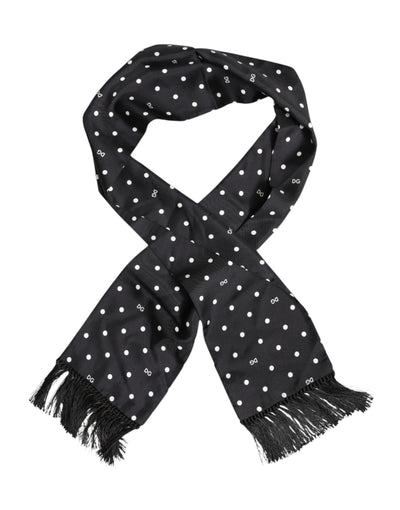 Dolce &amp; Gabbana Zwart Wit Polka Dot Fringes Foulard Sjaal