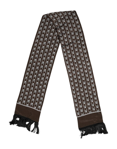 Dolce &amp; Gabbana Bruine Schedelprint Franjes Heren Foulard Sjaal