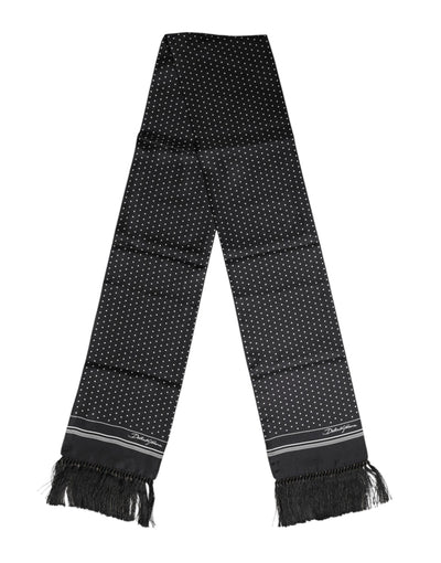Dolce &amp; Gabbana Zwart Wit Polka Dot Fringes Foulard Sjaal