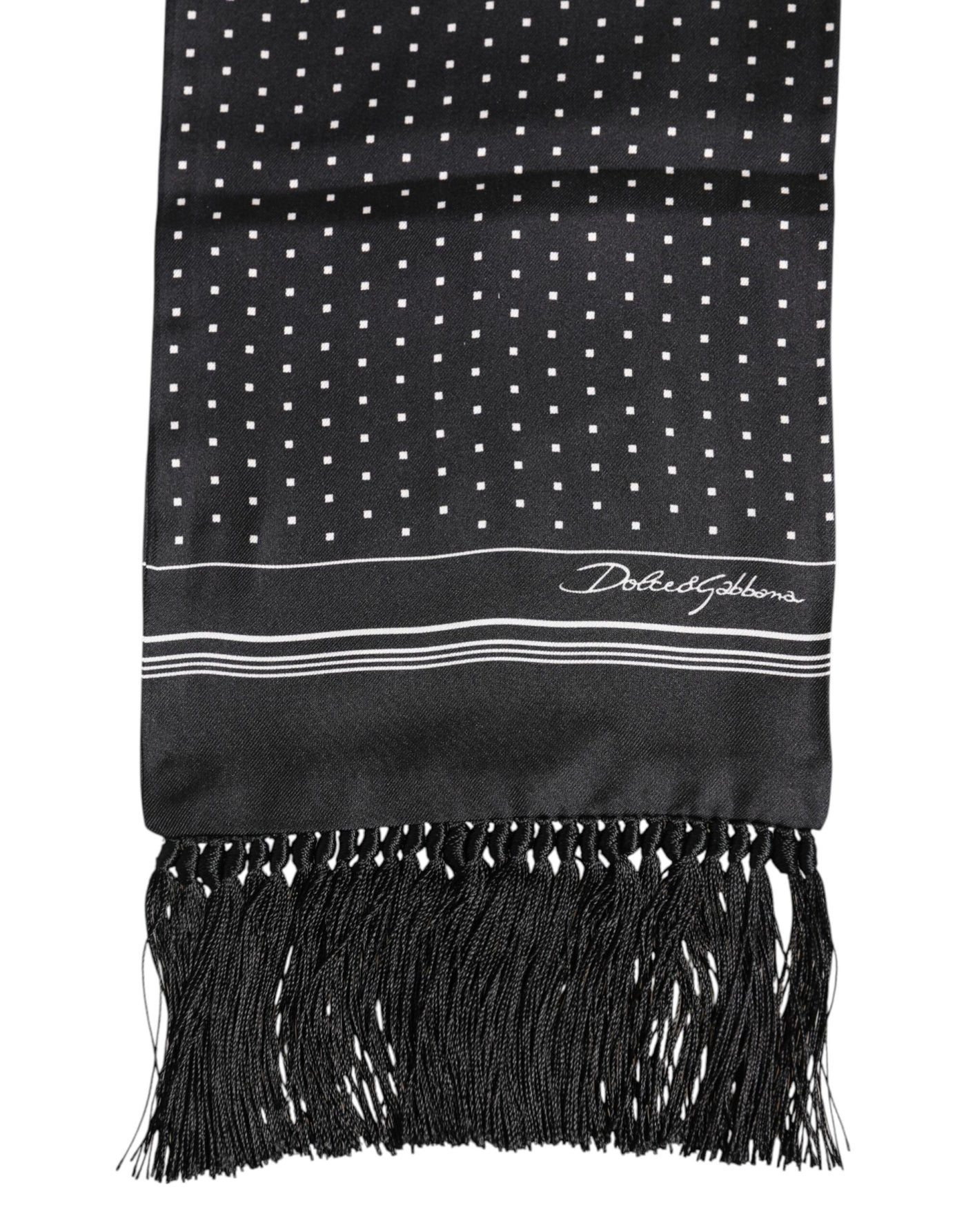 Dolce &amp; Gabbana Zwart Wit Polka Dot Fringes Foulard Sjaal