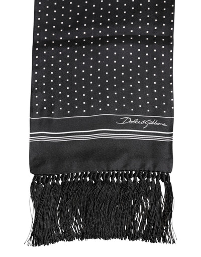 Dolce &amp; Gabbana Zwart Wit Polka Dot Fringes Foulard Sjaal