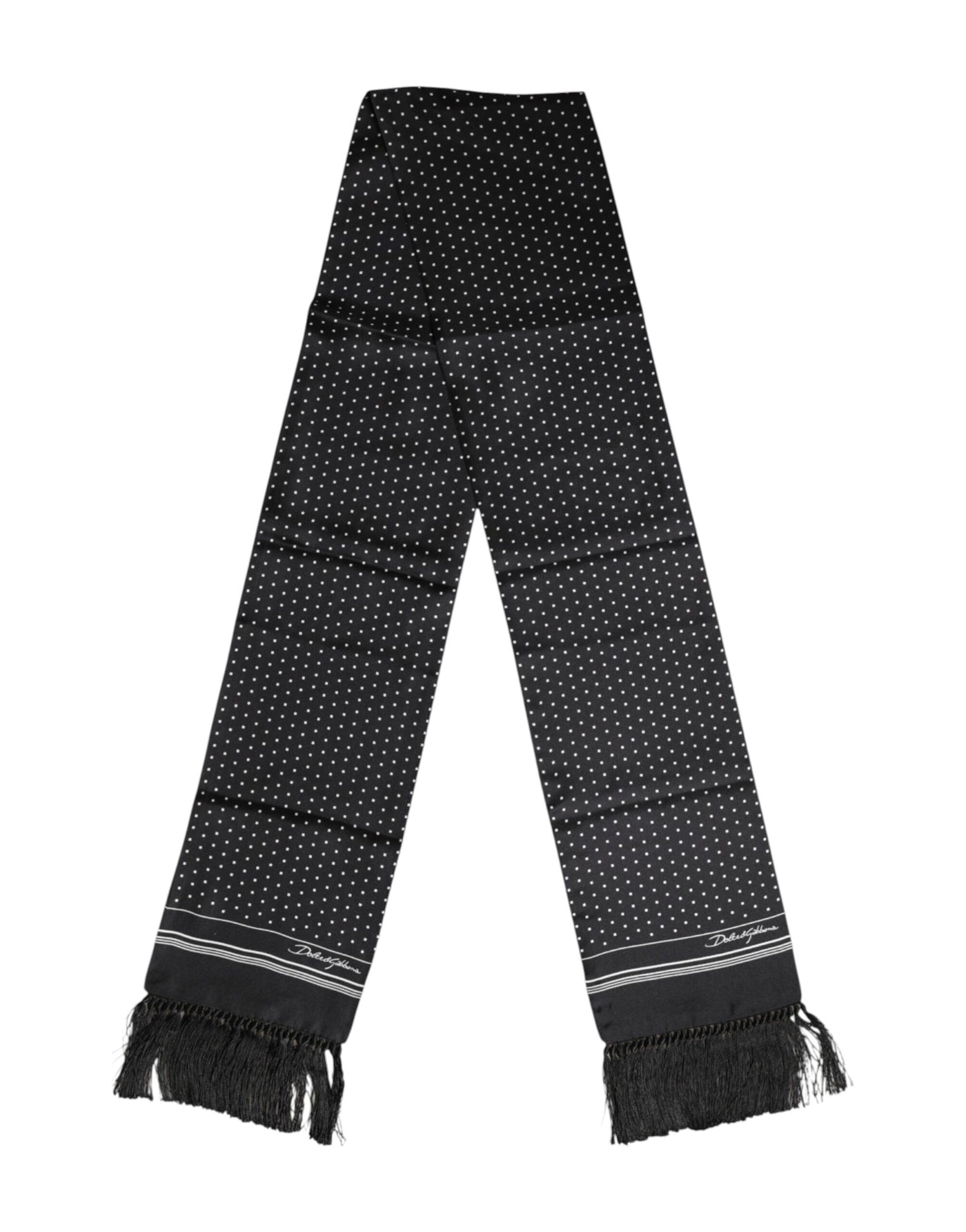 Dolce &amp; Gabbana Zwart Wit Polka Dot Fringes Foulard Sjaal