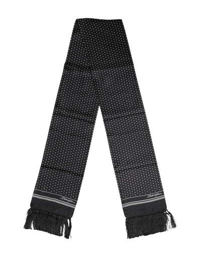 Dolce &amp; Gabbana Zwart Wit Polka Dot Fringes Foulard Sjaal